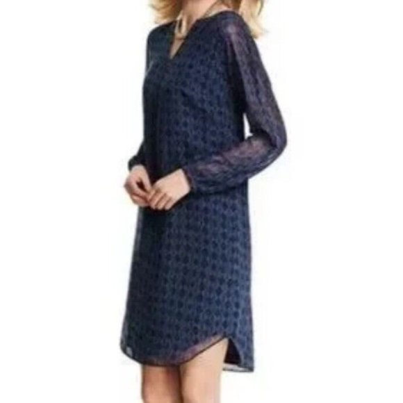 CAbi Style #3102 Harlequin Diamond Print Navy Blue/Black Shift Dress Size Medium - Picture 1 of 10